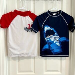 Gymboree Boys Kids Swim Rash Guard Short Sleeve Sz 7/8 Set Shark Red White Blue